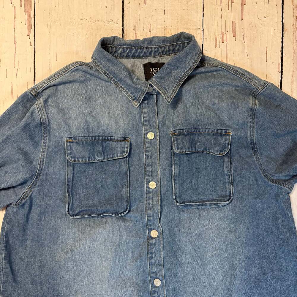 Raw Hem Collared Neck Denim Jacket 3x - Picture 2 of 8